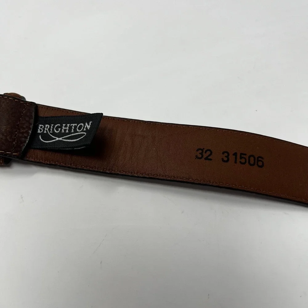 Vintage Brighton Brown Textured Leather Belt Brass Buckle Women's‎ Size 32